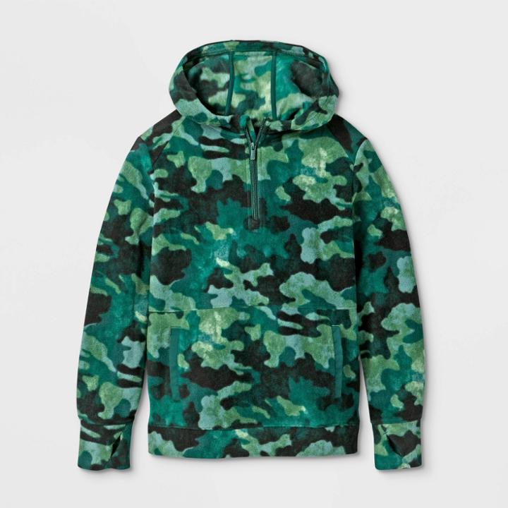 Boys' Fleece 1/4 Zip Hooded Sweatshirt - All In Motion Green