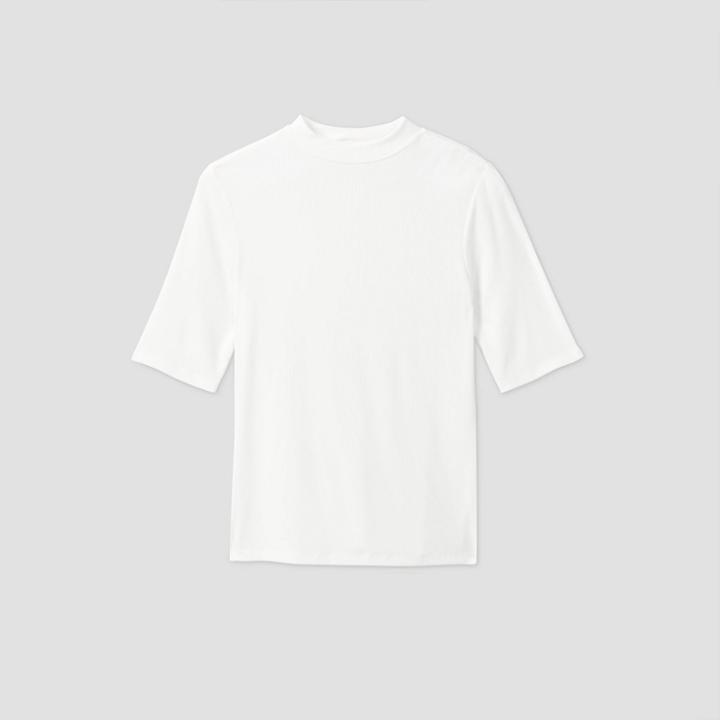 Women's Elbow Sleeve High Neck Rib T-shirt - A New Day White