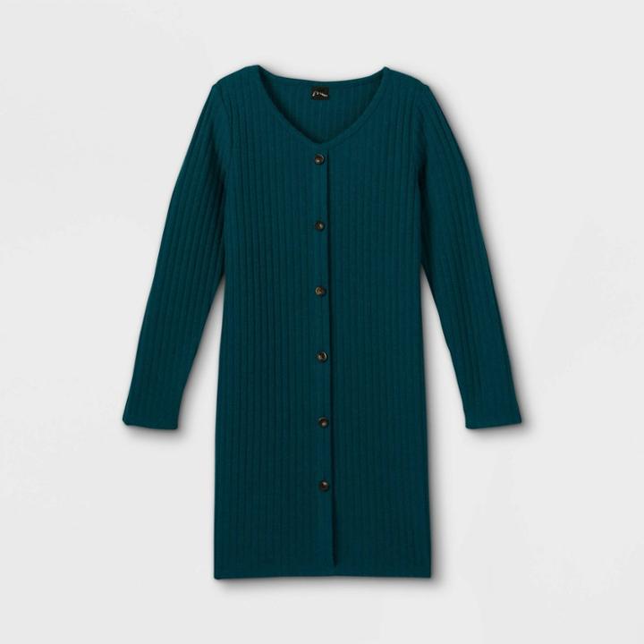 Girls' Cozy Button-front Long Sleeve Dress - Art Class Teal