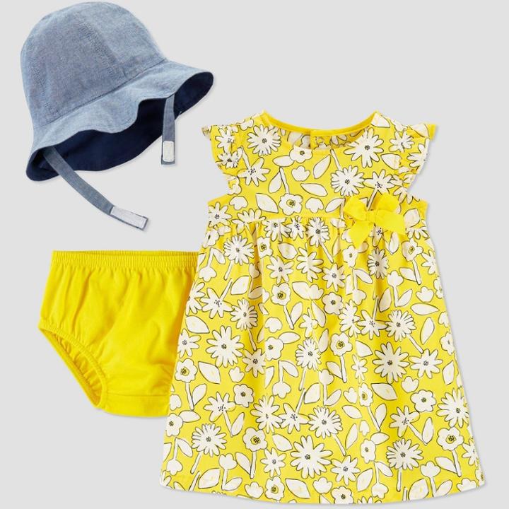 Baby Girls' 2pc Floral Top & Bottom Set With Hat - Just One You Made By Carter's Yellow Newborn