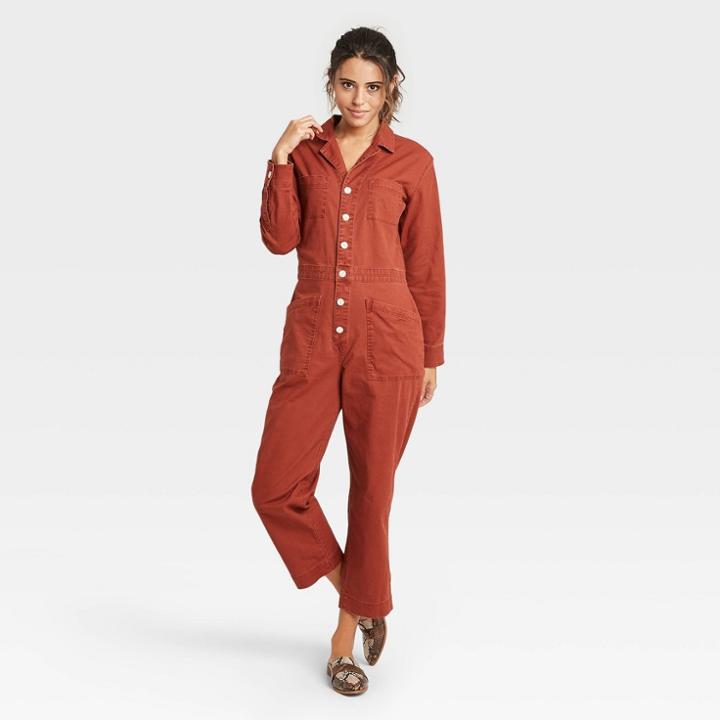 Women's Long Sleeve Collared Boilersuit - Universal Thread Brown