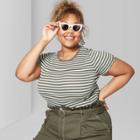 Women's Plus Size Striped Short Sleeve Scoop Neck Lettuce Edge Baby T-shirt - Wild Fable Olive 4x, Size: