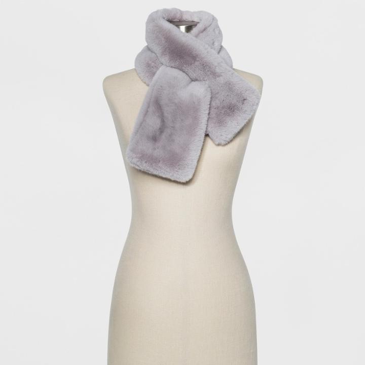 Women's Mini Faux Fur Pull Through Scarf - A New Day Gray