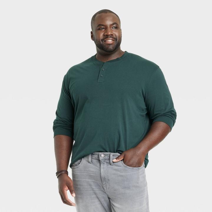 Men's Big & Tall Long Sleeve Henley T-shirt - Goodfellow & Co Dark Green