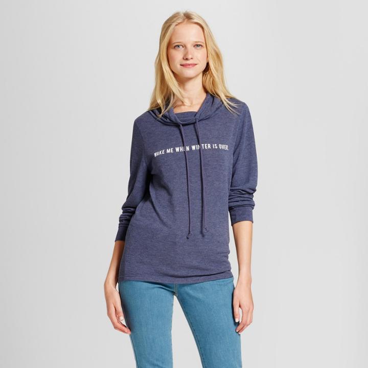 Women's Wake Me When Winter Is Over Graphic Cowl Sweatshirt - Fifth Sun (juniors') Navy (blue)