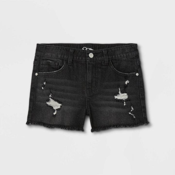 Girls' Raw Edge Jean Shorts - Art Class Black