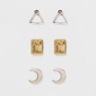 Moon Square And Open Triangle Earring Set 3ct - Universal Thread , Women's,