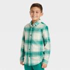 Boys' Flannel Button-down Long Sleeve Shirt - Cat & Jack Jade Green/cream