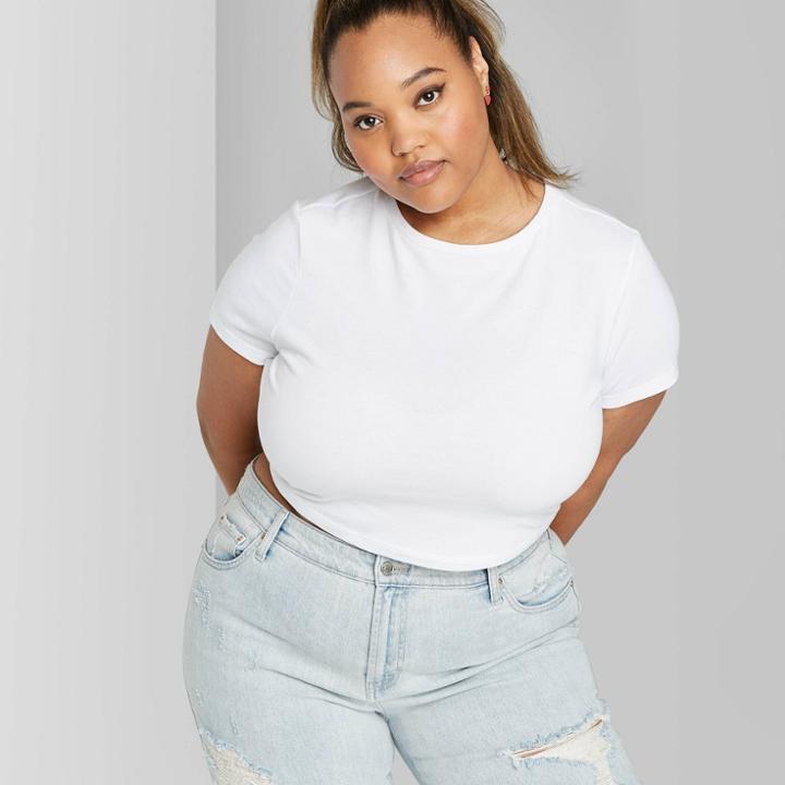 Women's Plus Size Short Sleeve Crewneck Cropped T-shirt - Wild Fable White 1x, Women's,