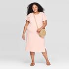Women's Plus Size Short Sleeve Crewneck Elevated T-shirt Dress - Universal Thread Peach (pink)
