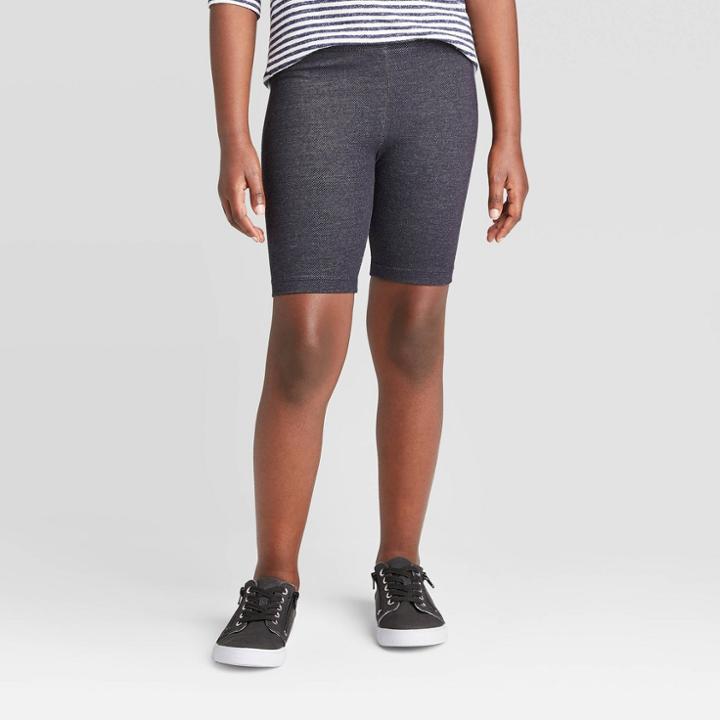 Girls' Mid-length Bike Shorts - Cat & Jack Faux Denim Xs, Girl's, Faux Blue