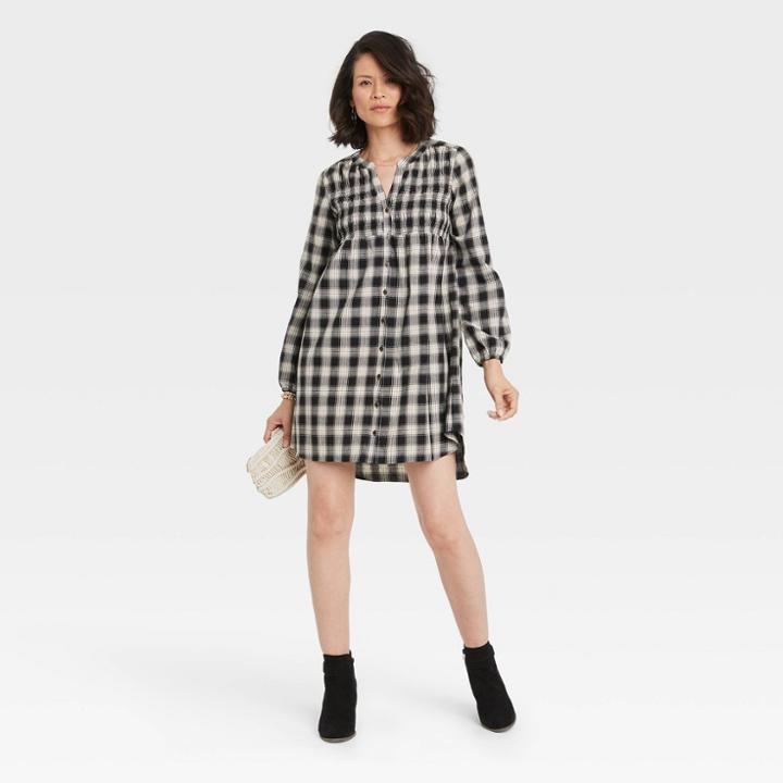 Women's Long Sleeve Dress - Knox Rose Black Plaid