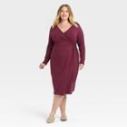 Women's Plus Size Long Sleeve Knit Wrap Dress - Ava & Viv Burgundy X, Red