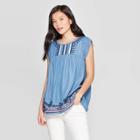 Women's Short Sleeve Scoop Neck Top With Embroidery - Knox Rose Blue