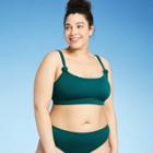 Juniors' Plus Size Ribbed Knot-strap Bralette Bikini Top - Xhilaration Teal Blue X