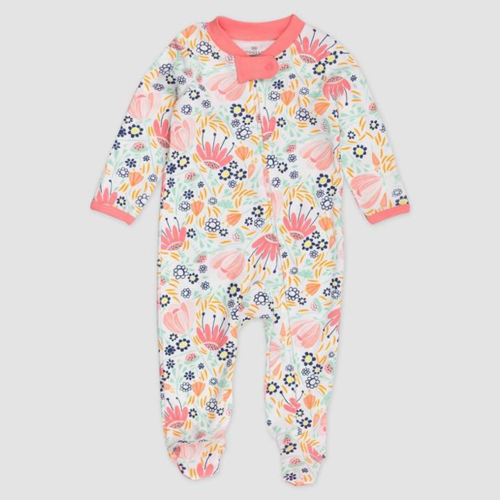 Honest Baby Girls' Flower Power Organic Cotton Pajama Jumpsuit - Newborn, Black