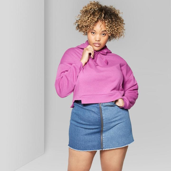 Women's Plus Size Cropped Step Hem Hoodie - Wild Fable Fuchsia
