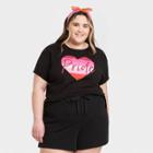 Ev Lgbt Pride Pride Gender Inclusive Adult Extended Size Lesbian Flag Heart Short Sleeve Graphic T-shirt - Black