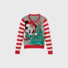 Girls' Disney Minnie Mouse Pullover Sweater - Gray/red