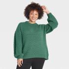 Women's Plus Size Crewneck Textured Pullover Sweater - A New Day Teal