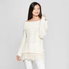 Women's Long Sleeve Twofer Marilyn Cable Knit Sweater - Knox Rose Ivory