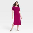 Women's Short Sleeve Rib Knit T-shirt Dress - A New Day Dark Purple