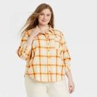 Women's Plus Size Long Sleeve Flannel Button-down Shirt - Universal Thread Yellow Plaid