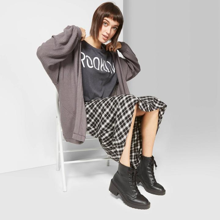 Women's Oversized Waffle Cardigan - Wild Fable Dark Gray M/l, Size: