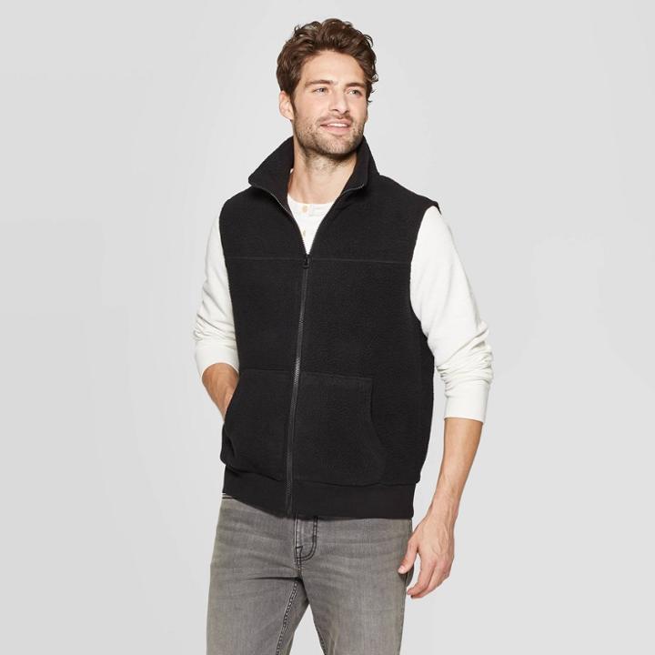Men's Standard Fit Sherpa Vest - Goodfellow & Co Black