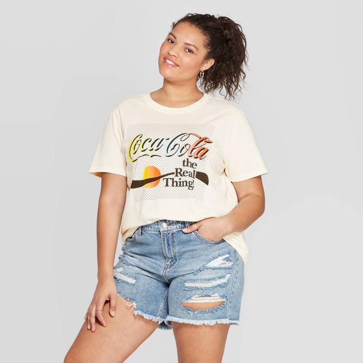 Women's Coca-cola Plus Size Short Sleeve Rainbow Graphic T-shirt (juniors') - Cream