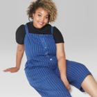 Women's Plus Size Strappy Button Front Striped Cropped Jumpsuit - Wild Fable Blue
