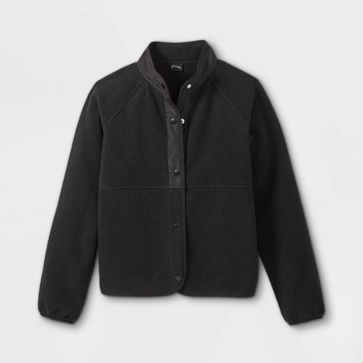 Girls' Snap Front Fleece Jacket - Art Class Black