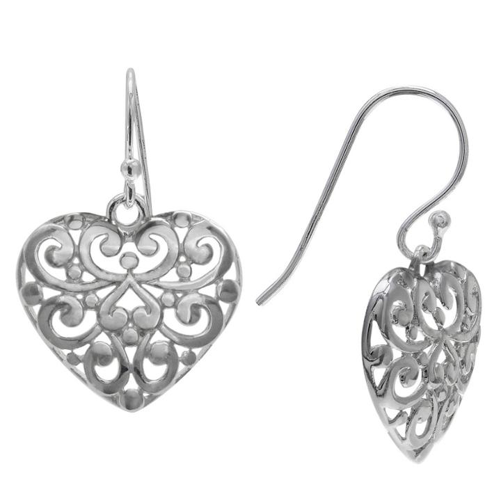 Target Women's Filigree Heart Drop Earrings In Sterling Silver - Gray