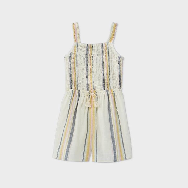 Girls' Tie-front Striped Romper - Art Class