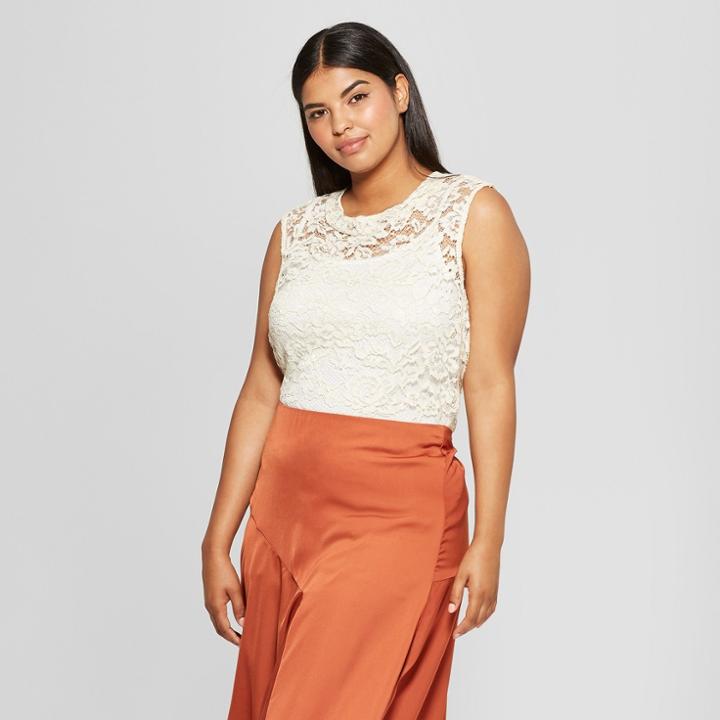 Women's Plus Size Lace Mock Neck Tank Top - Who What Wear Cream (ivory) X