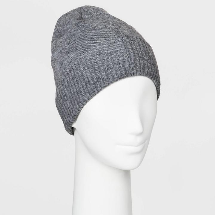 Women's Fine Gauge Knit Beanie - A New Day Heather Gray One Size, Grey Gray