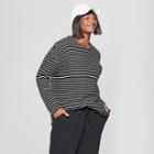 Women's Plus Size Striped Long Sleeve T-shirt - Universal Thread Black