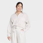 Women's Long Sleeve Button-down Shirt - A New Day Brown/white