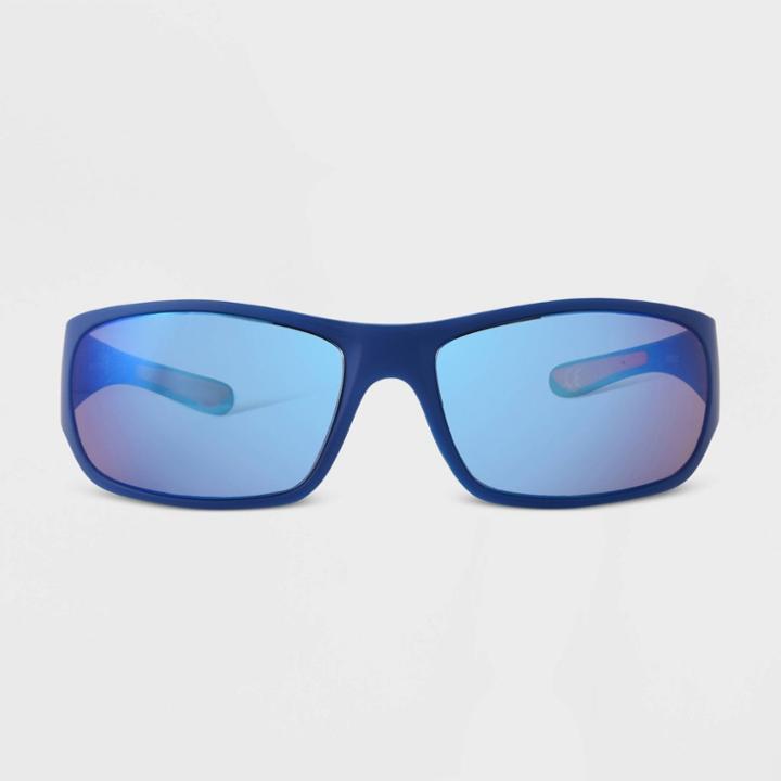 All In Motion Men's Matte Plastic Wrap Sunglasses With Blue/green Lenses - All In