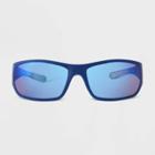 All In Motion Men's Matte Plastic Wrap Sunglasses With Blue/green Lenses - All In