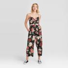 Women's Floral Print Sleeveless V-neck Ruched Front Cutout Cropped Jumpsuit - Xhilaration Black M, Women's,