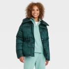Women's Medium Length Shine Puffer Jacket - A New Day Teal