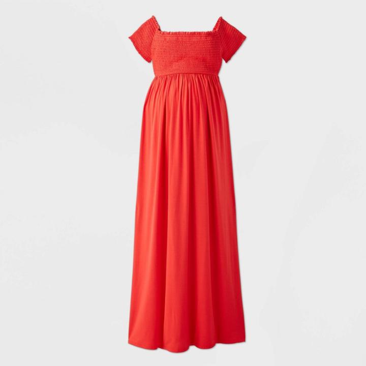 Maternity Short Sleeve Smocked Dress - Isabel Maternity By Ingrid & Isabel Red