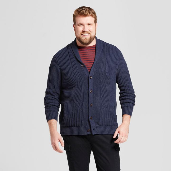 Men's Big & Tall Shawl Cable Cardigan - Goodfellow & Co Navy