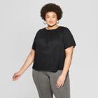 Women's Plus Size Short Sleeve Scoop Neck Smocked Woven Top - Ava & Viv Black