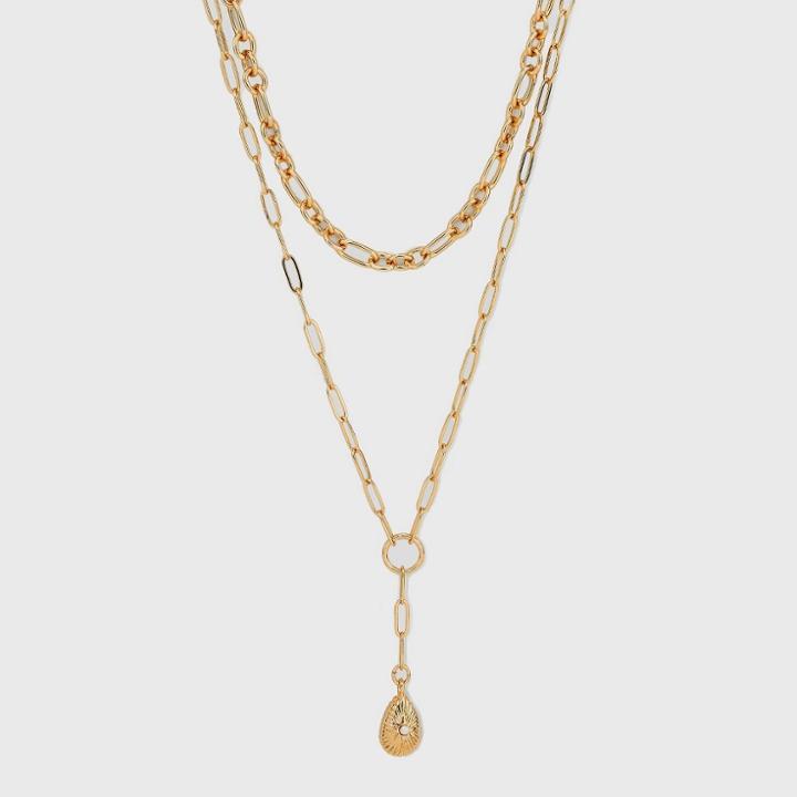 Multi-strand Pearl Pendant Necklace - A New Day Gold