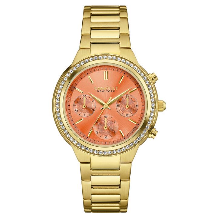 Target Women's Caravelle New York Swarovski Crystal Gold Tone Watch 44l218 - Bright Gold