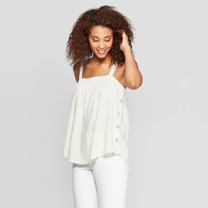 Women's Sleeveless Square Neck Side Button Tank Top - Universal Thread White