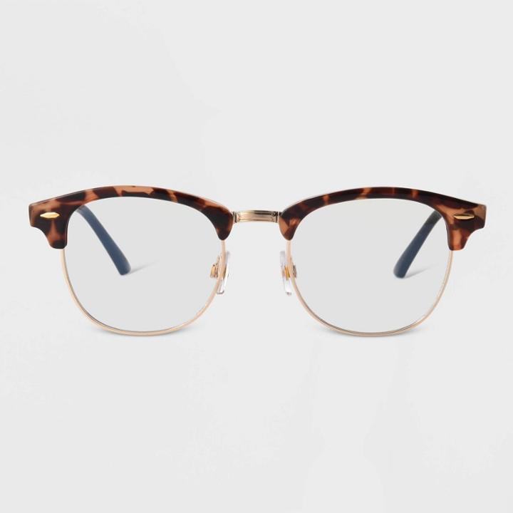 Women's Tortoise Print Browline Blue Light Filtering Glasses - Universal Thread Black