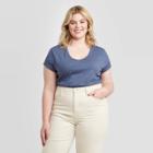 Women's Plus Size Short Sleeve V-neck Slim Fit T-shirt - Ava & Viv Blue 1x, Women's,